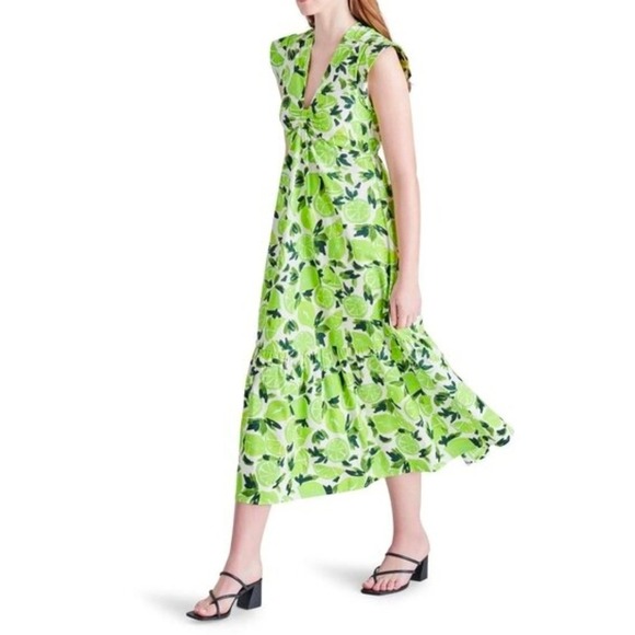 Steve Madden Dresses & Skirts - Steve Madden Women Small Green Lime Citrus Print Maxi Dress Tiered Cotton Boho